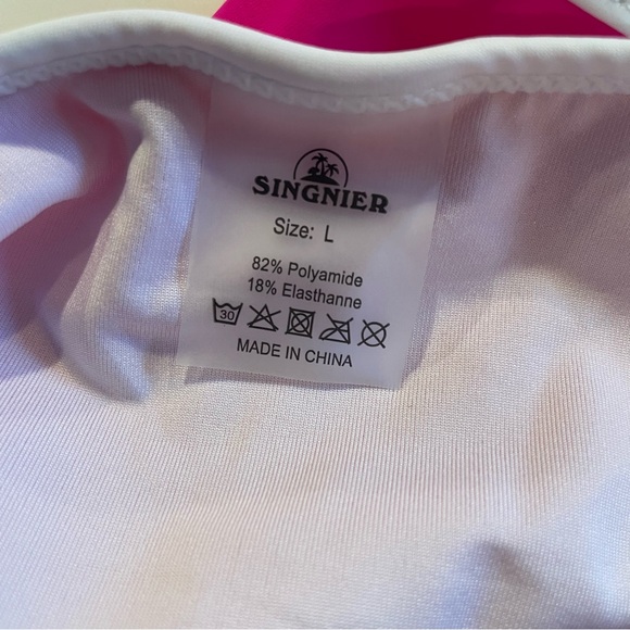 Singnier Two Piece Bikini Set NWOT Sporty Fuchsia High Cut Cheeky Bottoms Sz Lg - Picture 7 of 9